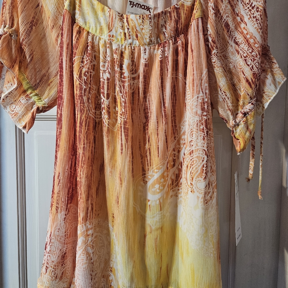 Allison Morgan Pink and Orange Flutter Sleeve Blouse